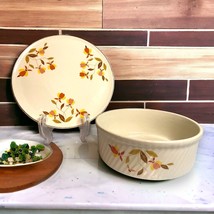 Vintage Hall China Jewel Tea Autumn Leaf Set/2 Hot Plate &amp; Ribbed Casserole Dish - £19.22 GBP