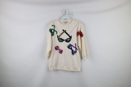 Vtg 90s Streetwear Womens Large Distressed Sequin Masquerade 3/4 Sleeve ... - $29.65