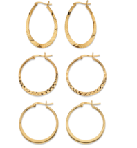 Diamond Cut 3 Pair Set Of Hoop Gp Earrings 18K Gold Sterling Silver - £160.63 GBP