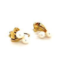 Mikimoto Estate Akoya Pearl Earrings 14k Gold 5.70 mm 4.5 Grams M252 - £481.50 GBP