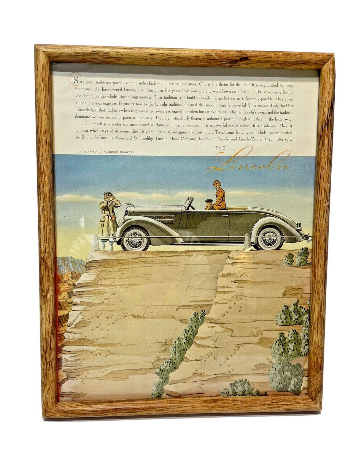 Vtg Magazine Ad The Lincoln Automobile 1937 Le Baron Convertible Roadster Framed - $19.53
