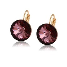 Round Drop Leverback Earrings - Made with Swarovski Crystals - Gold-plated - £12.82 GBP