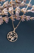 14ct Solid Gold Tree of Life Circle Charm Necklace - 14K, green, white, chain - £215.13 GBP