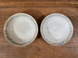Pair of Harmony House USA Dessert Bowls Gold Trim Pink Roses Blue Floral... - £9.21 GBP