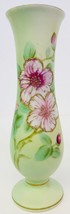 Vintage UCAGCO China Japan Vase Handpainted Green With Pink Flowers Beaded Paint - £23.29 GBP
