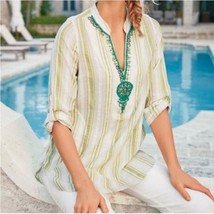 Soft Surroundings NWT Beaded Embellished Striped Gauzy Cotton Tunic Top XL - £29.29 GBP