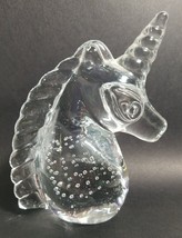 UNICORN Head Paperweight Solid ART GLASS Figurine w/ Bubbles 4.25&quot; Tall - £9.03 GBP