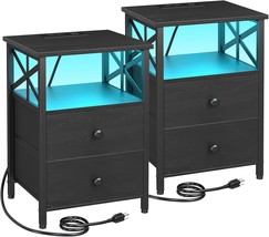 Amhancible Night Stand Set 2, Led Nightstands For Bedroom Set Of 2, Het052Lbk. - £112.72 GBP