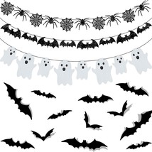39 Pieces Halloween Decorations Black Glittery Bat Banner Spider Ghost Garland 3 - £15.97 GBP