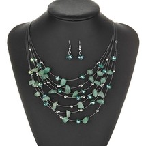 Fashion Jewelry Sets Bohemian Broken Stone Crystal Multi-layer Necklace and Earr - £18.04 GBP