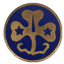 Girl Scouts World Trefoil Pin Blue Gold Tone Vintage Uniform Scouting History - £3.97 GBP