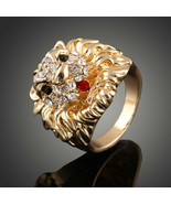 Lion Elvis Presley TCB Made With Swarovski Crystal Gold Plated 6-9 Men Ring - £15.95 GBP