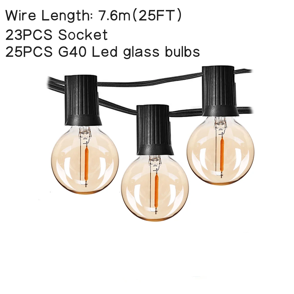 25FT LED G40 Ball String Lights E12 110V 220V Waterproof Outdoor Garden Gar Stri - £94.14 GBP