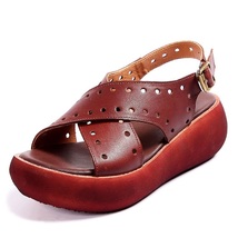 Summer Women Wedges Sandals 100% Genuine Leather Casual Platform Sandals Woman R - £58.02 GBP