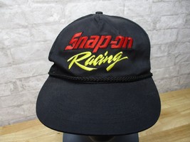 Vintage Snap-On Racing Black Satin Snapback Trucker Hat Rope Brim Adjustable - £31.57 GBP