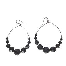 Vintage Black Faceted Bead Hoop Earrings Boho Chic Dark Academia Whimsig... - $15.25