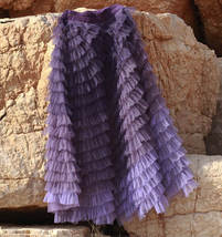 Purple Layered Tulle Midi Skirt Womens A-line Plus Size Holiday Tulle Skirt image 9