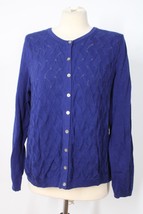 Talbots XL Blue Cotton Blend Basket Weave Cardigan Sweater - £21.26 GBP