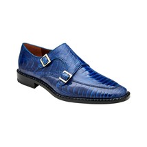 Belvedere Valiente Men&#39;s Shoes Ostrich Leg Double Monk Antique Blue - £521.29 GBP