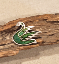 Vintage 925 Sterling Silver Inlay Swan Brooch Artist Signed JS Taxco Mexico MCM - £91.98 GBP
