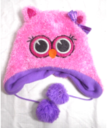 Midwood Brand Glitter Eyes/Ears Pink Purple Girls Owl Face Knit Hat w Po... - £10.97 GBP