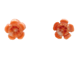 14k Rose Gold Carved Genuine Natural Coral Flower Stud Earrings (#J7352) - $173.25