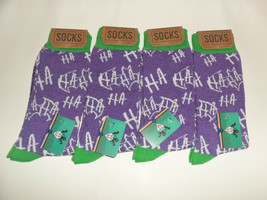 (4) Nwt Mens Dc Comics / Bioworld Joker Purple W/ Novelty Print Socks One Size - £18.54 GBP