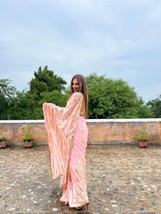 Manish Malhotra Peachish Stylish Saree || Abstract Pattern Heavy Sequins Work || - £55.90 GBP