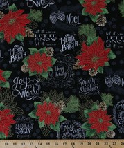 Cotton Christmas Poinsettias Chalk-Look on Black Cotton Fabric Print BTY D385.37 - £9.98 GBP