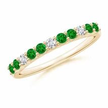 ANGARA Round Emerald and Diamond Half Eternity Wedding Ring in 14K Gold - £856.90 GBP