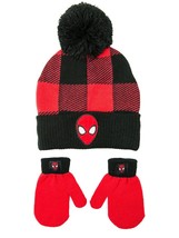 Spider-Man Marvel Vengadores Niños Cuadros Punto Invierno Gorro &amp;mitten Set Nwt - £8.62 GBP