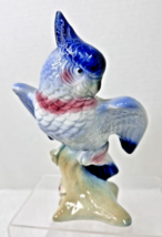 Vintage Cockatoo Parrot Macaw Colorful Bird Figure Pottery 7.5&quot; Tall Blues Pink - £23.72 GBP