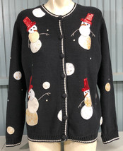 Ugly Christmas Button Sweater XL Karen Scott Tree Reindeer Santa Snowman - $17.34