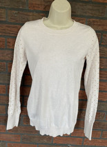 Express Cotton Sweater Medium Sequin Sleeves Crew Neck Ivory Pullover Ca... - £5.23 GBP