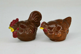 Vintage Brown Rooster and Hen Chicken Salt And Pepper Shakers - £10.26 GBP