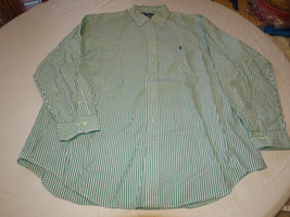 Ralph Lauren Yarmouth 17 34/35 grren white stp long sleeve button up Shirt EUC @ - £22.26 GBP