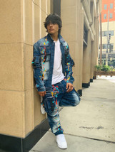 Men&#39;s Mid Blue Pocked Hand Painted Denim Jacket or Pants - £77.55 GBP+