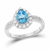10kt White Gold Womens Pear Lab-Created Blue Topaz Solitaire Ring 2 Cttw - £312.29 GBP