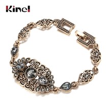 Charm Gray Crystal Boho Women Bracelet Antique Gold Color Ethnic Bridal Wedding  - £10.38 GBP