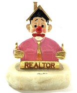 Ron Lee Clown Sculpture Realtor Card Holder Onyx Base 24K Gold Plated 1991 - $653.73 MXN