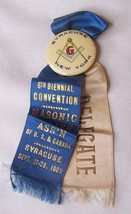 1905 ANTIQUE MASONIC 6th BIENNIAL CONVENTION RIBBON BADGE SYRACUSE NY MA... - £21.01 GBP
