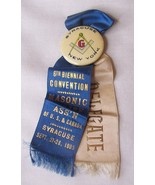 1905 ANTIQUE MASONIC 6th BIENNIAL CONVENTION RIBBON BADGE SYRACUSE NY MA... - £21.29 GBP