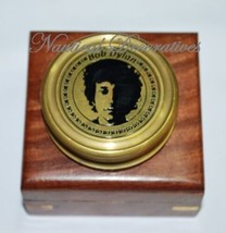 2.3&quot; Antique Vintage Style Brass Pocket Bob Dylan Compass with Wooden Box - £20.26 GBP