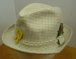 Vintage Fedora Mens 7 White and Brown Checkered Hat Made in USA NWT - £11.86 GBP