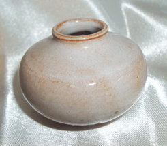 Tiny Miniature Signed Squat Art Pottery Glazed Redware Cabinet Vase FREE... - $13.85