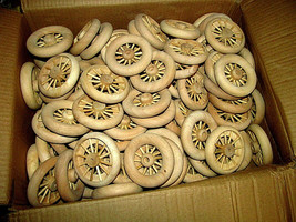 4 PIECES NEW UNFINISHED SANDED 4 1/4&quot; SOLID WOODEN SPOKE WHEELS  - $25.69