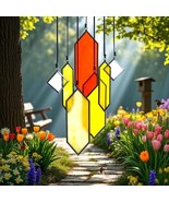 7pc Yellow Stained Glass Sun Catcher Geometric Window Hanging Decor - $40.58