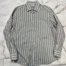 Lacoste Button Up Shirt Size 42 (L) Blue Beige Striped Logo Pocket Long ... - $29.65
