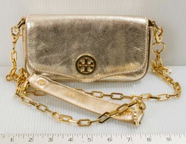 Tory Burch Gold Crinkled Leather Chain Crossbody Bag - £124.42 GBP