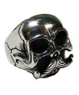 SKULL HEAD W LG MUSTASHE STAINLESS STEEL RING size 13 - S-551 biker MEN ... - $7.55